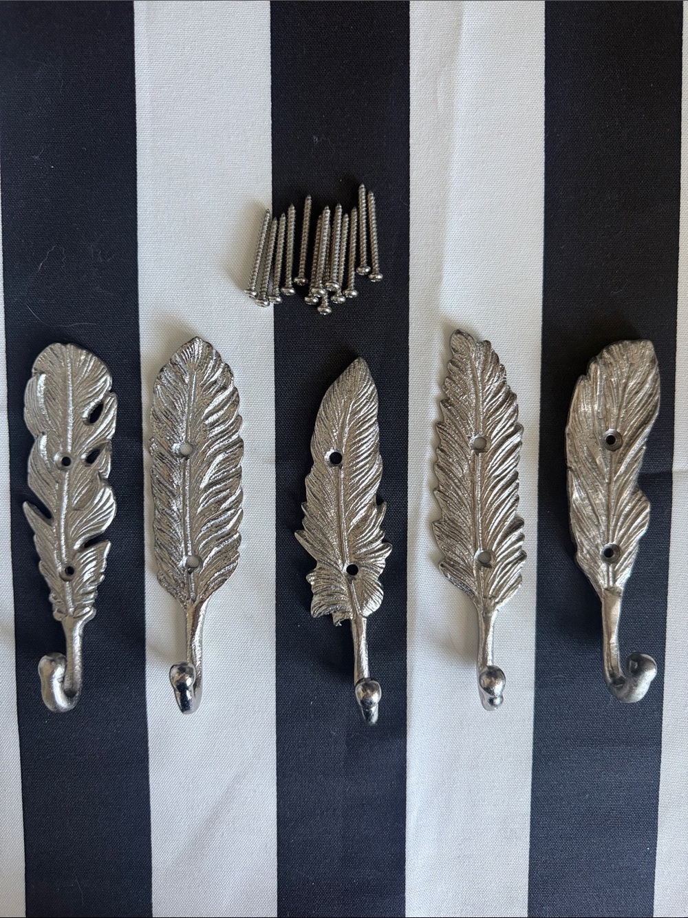 Silver Feather Wall Hooks - Set of 5